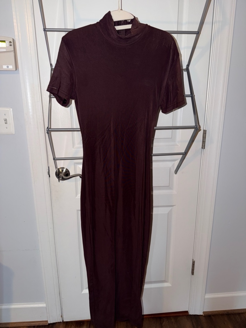 Short Sleeve Mock Neck Maxi Dress - Dark Brown